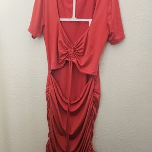 Elegant Red Ruched Women's Dress